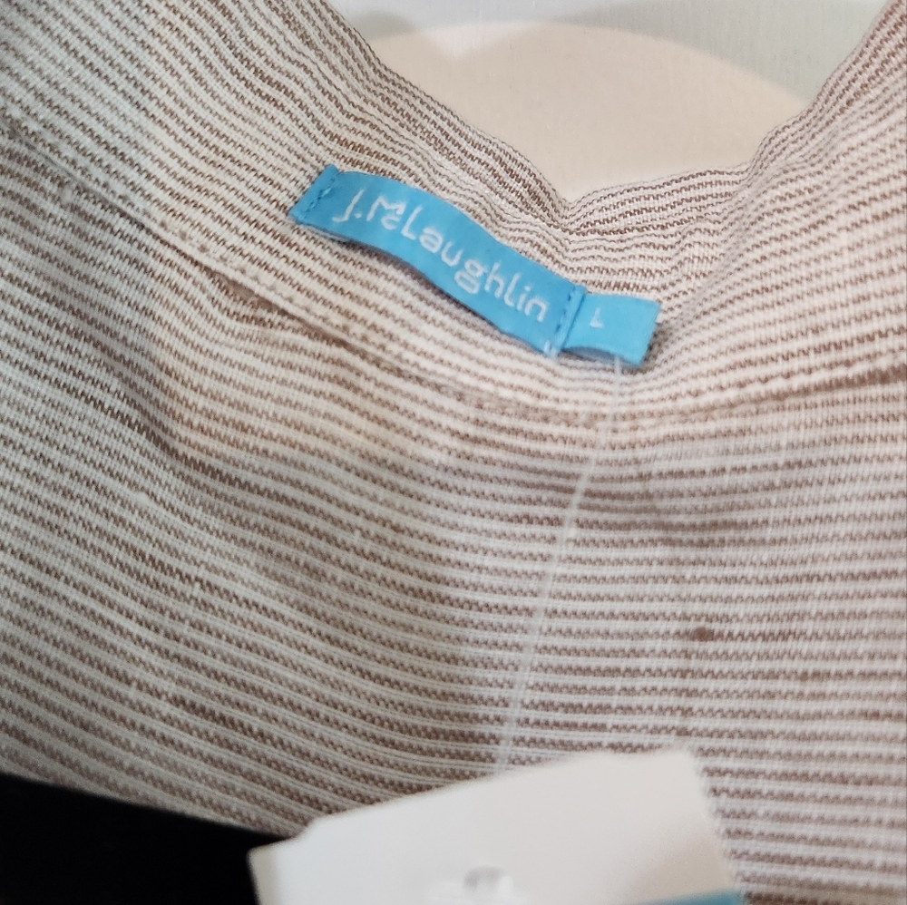 J.McLaughlin tan/white striped, large, Britt Linen Shirt - Picture 4 of 11